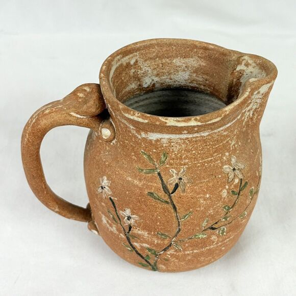 Studio Art Hand Crafted Stoneware Pottery Jug Pitcher Flowers Floral - Picture 5 of 9
